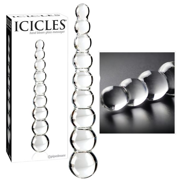 Icicles No. 2 - glassdildo med kuler (gjennomsiktig)