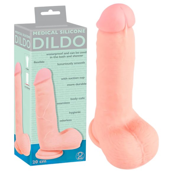 Medical rett silikondildo (20cm) - naturlig