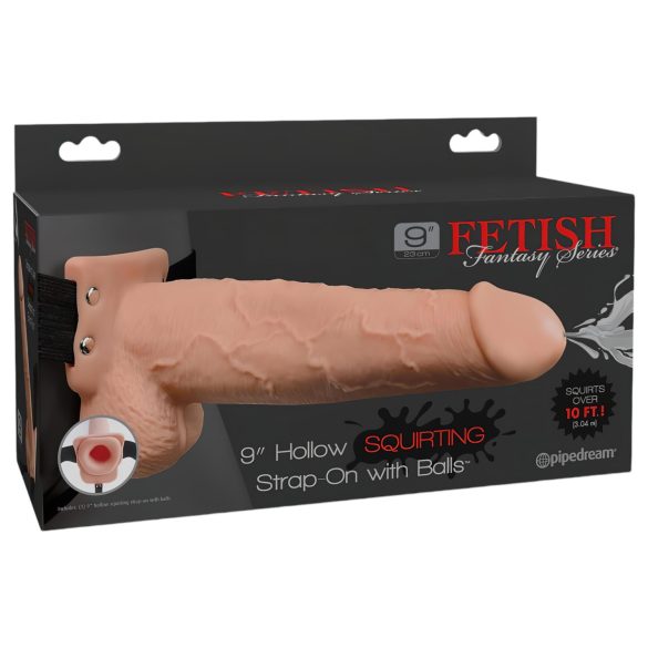 Fetish Strap-On 9 - sprutende, hul dildo med stropper (naturlig)