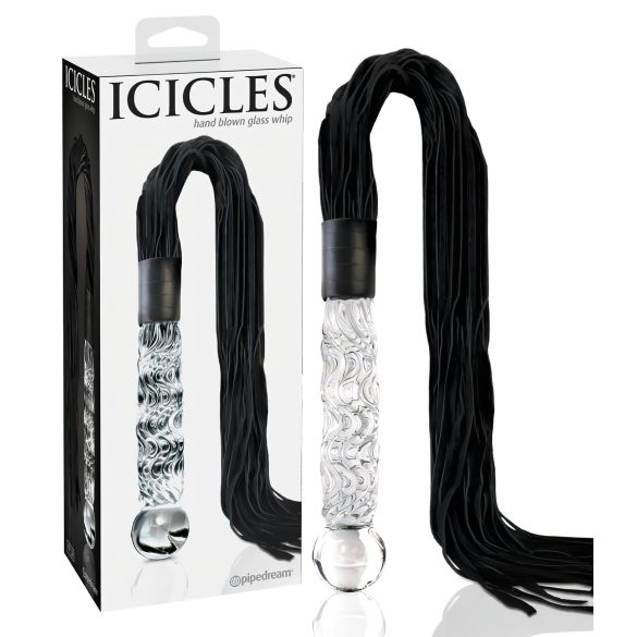 Icicles No. 38 - glassdildo med pisk, gjennomsiktig-svart