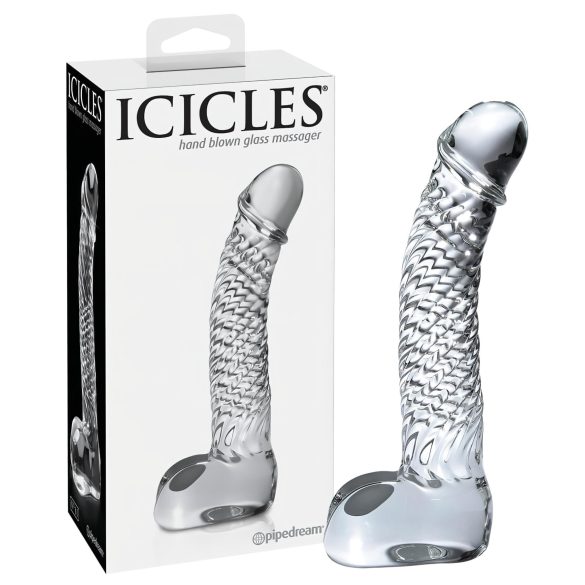 Icicles No. 61 - Håndlaget glassdildo med testikler