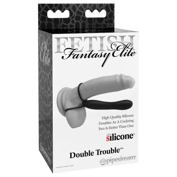 Fetish Double Trouble - Herre- og penisring med anal dildo (svart)