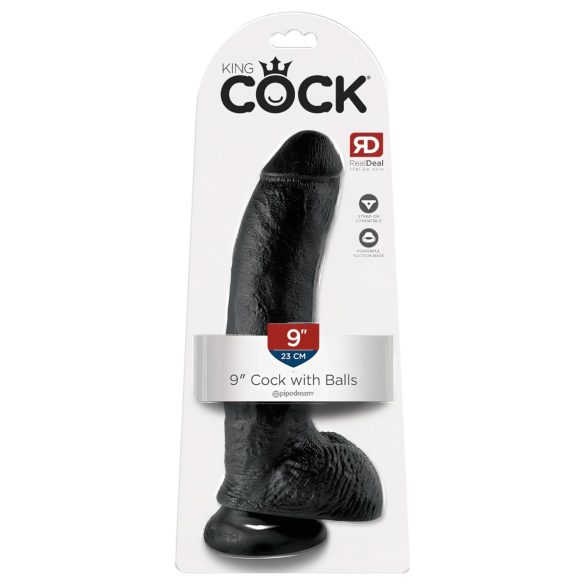 King Cock 9 - stort sugekopp-dildo med pung (23 cm) - svart