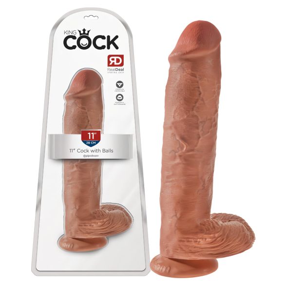 King Cock 11 - sugefot, testiklubber, dildo (28cm) - mørk natur