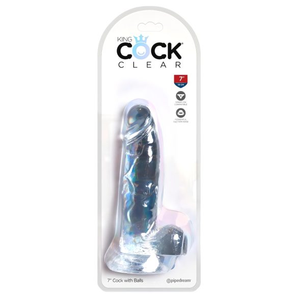 King Cock Clear 7 - sugekoppdildo med testikler (18cm)