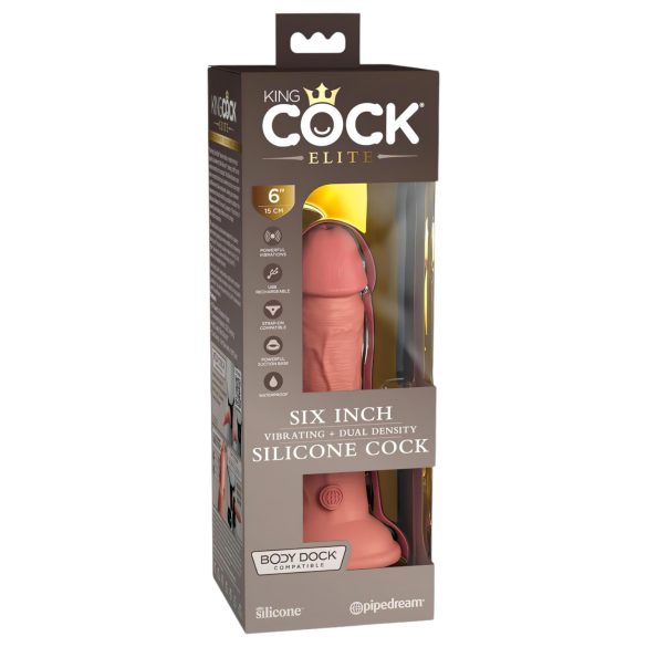 King Cock Elite 6 - realistisk vibrator 15cm (mørk naturlig)