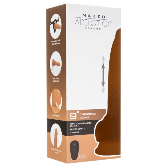 Naked Addiction Thrusting 9 - kraftig, mørk vibrator med fjernkontroll (23cm)