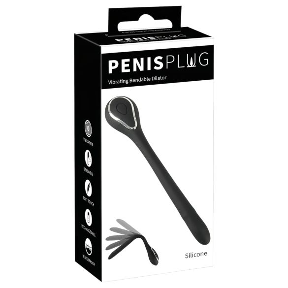 Oppladbar Penisplugg Vibrator (1,1 cm) - Svart