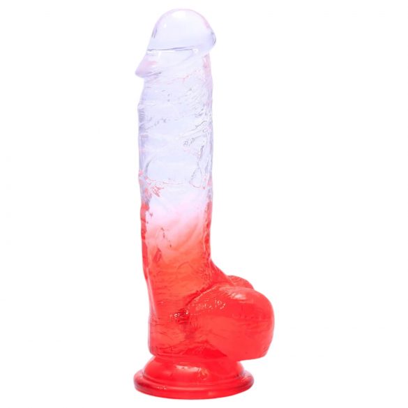 Sunfo - sugedyna, realistisk dildo med testikler - 21 cm (gjennomsiktig-rød)