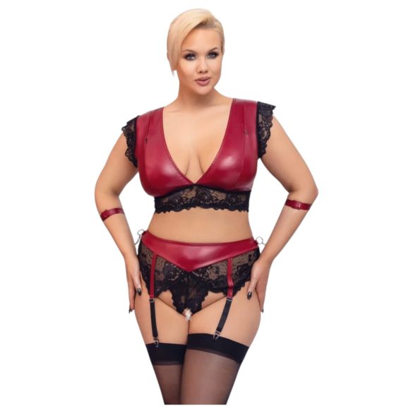 Cottelli Bondage Plus Size - blondesett med bh (rød-svart)