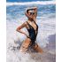 Obsessive Punta Negra - Shiny, Low-Cut Swimsuit (Black) - L