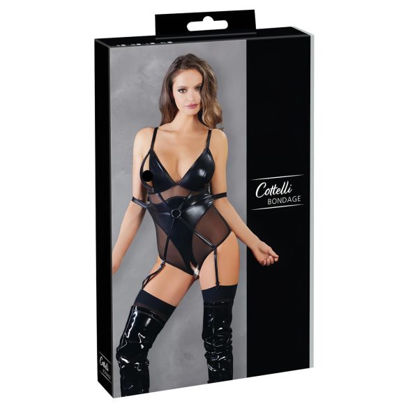 Cottelli Bondage - skinnende body med håndjern (svart) - XL