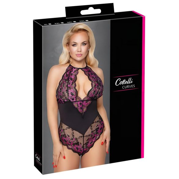 Cottelli Plus Size - blomstrete body (svart-lilla)