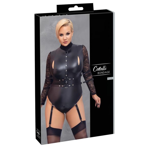 Cottelli Bondage Plus Size - Body med blondeermer (svart)