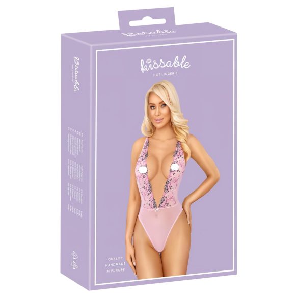 Kissable - kropp med rosenbroderi (rosa) - L/XL