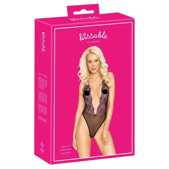 Kyssbar - rosa brodert body (svart)