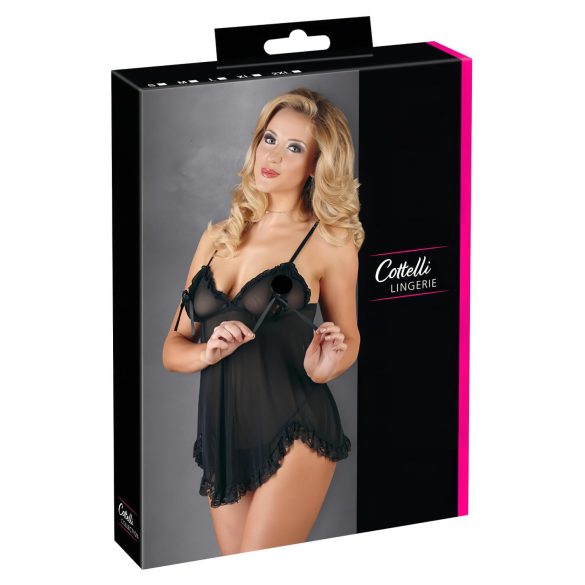 Cottelli - Løs, frilly babydoll (svart)