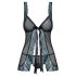 Obsessive Amanta - Elegant babydoll med stringtruse (svart-turkis)