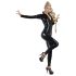 Svart latex catsuit med lange ermer for kvinner - S