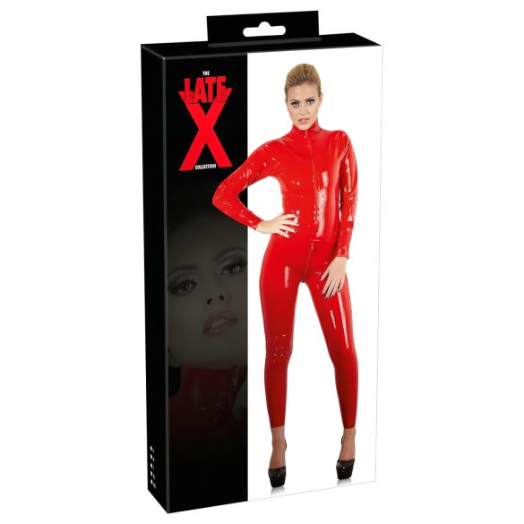 Rød latex catsuit for kvinner med lange ermer - M