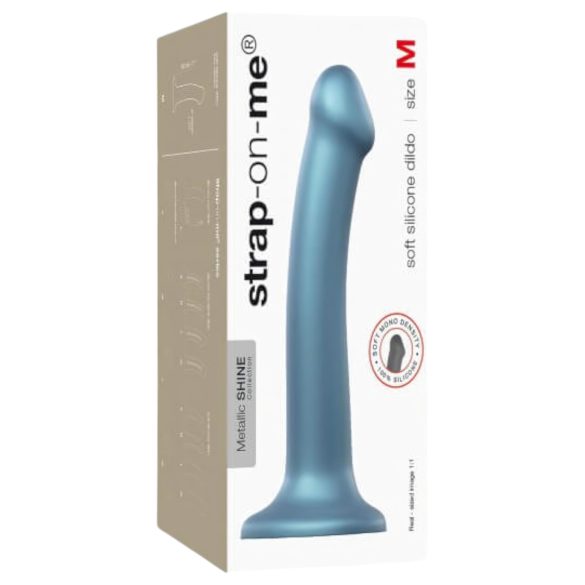 Strap-on med metallglans M - hudvennlig dildo (metallisk blå)