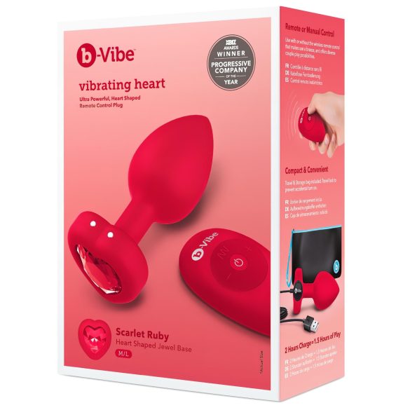 b-vibe hjerte - oppladbar, trådløs analvibrator (rød)