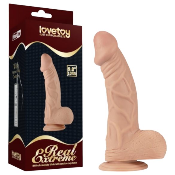 Lovetoy Real Extreme - sugekopp, naturtro dildo med testikler - 23cm (naturlig)