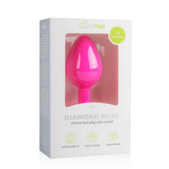 Easytoys Diamond - Rosa analplugg med hvite steiner (medium)