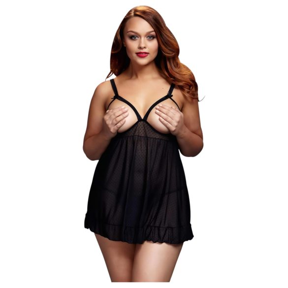 BACI Plus Size - prikkete babydoll med åpning - svart (XL-XXL)