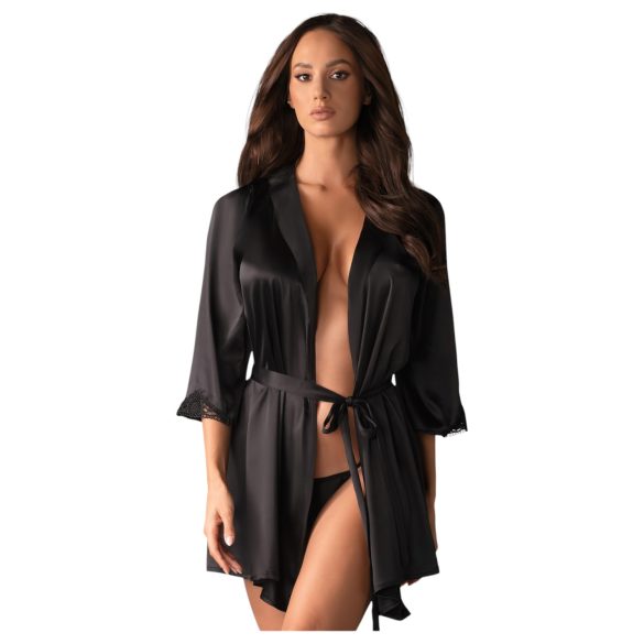 Obsessive Satinia Kimono - sensuell satengsett (svart)