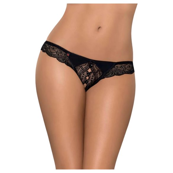 Obsessive Miamor - Åpen blonde tanga m/ steiner (svart) - XXL