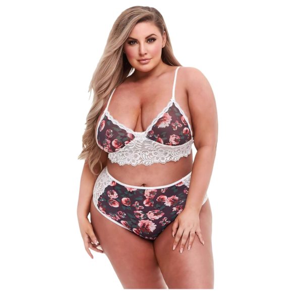 Baci Plus Size - Blomstrete blonder BH-sett, høy midje